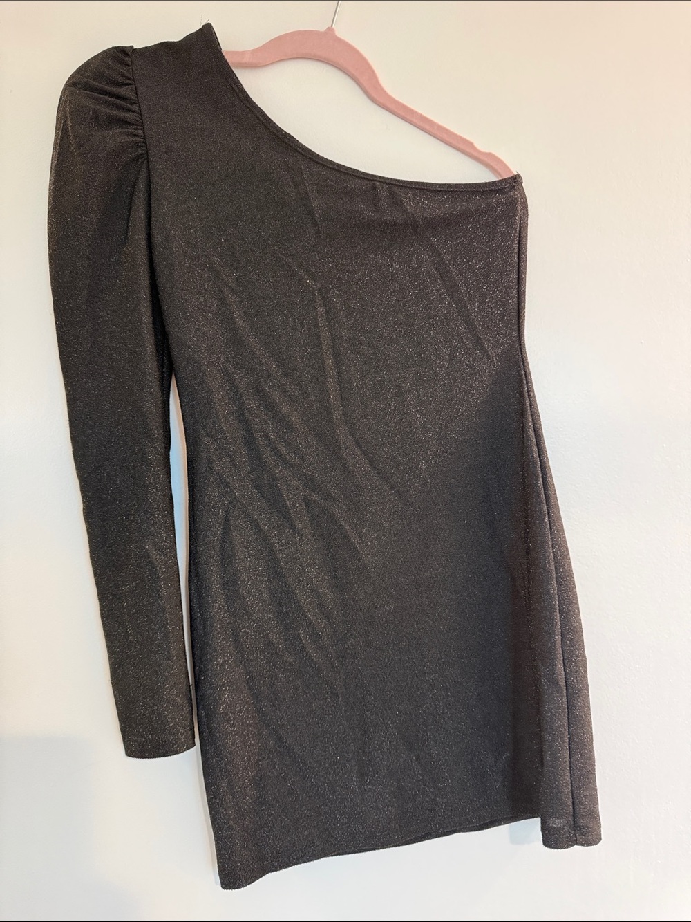 Asymmetrical One-Shoulder Black Metallic Dress